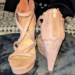Pink suede wedges
